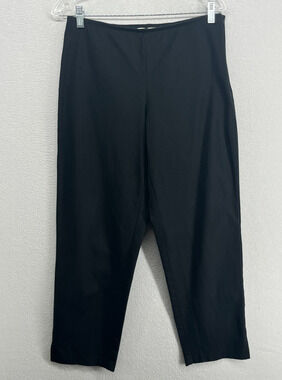 EILEEN FISHER Pants M Stretch Twill Organic Cotton Tapered Ankle Side Zip Black